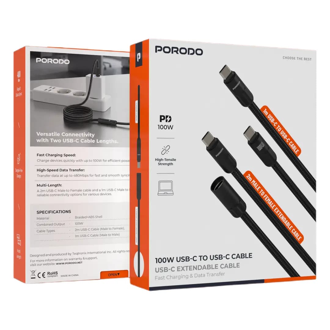 کابل افزایش طول USB-C به USB-C پرودو 100 وات PDCBL53BK — تصویر ۵