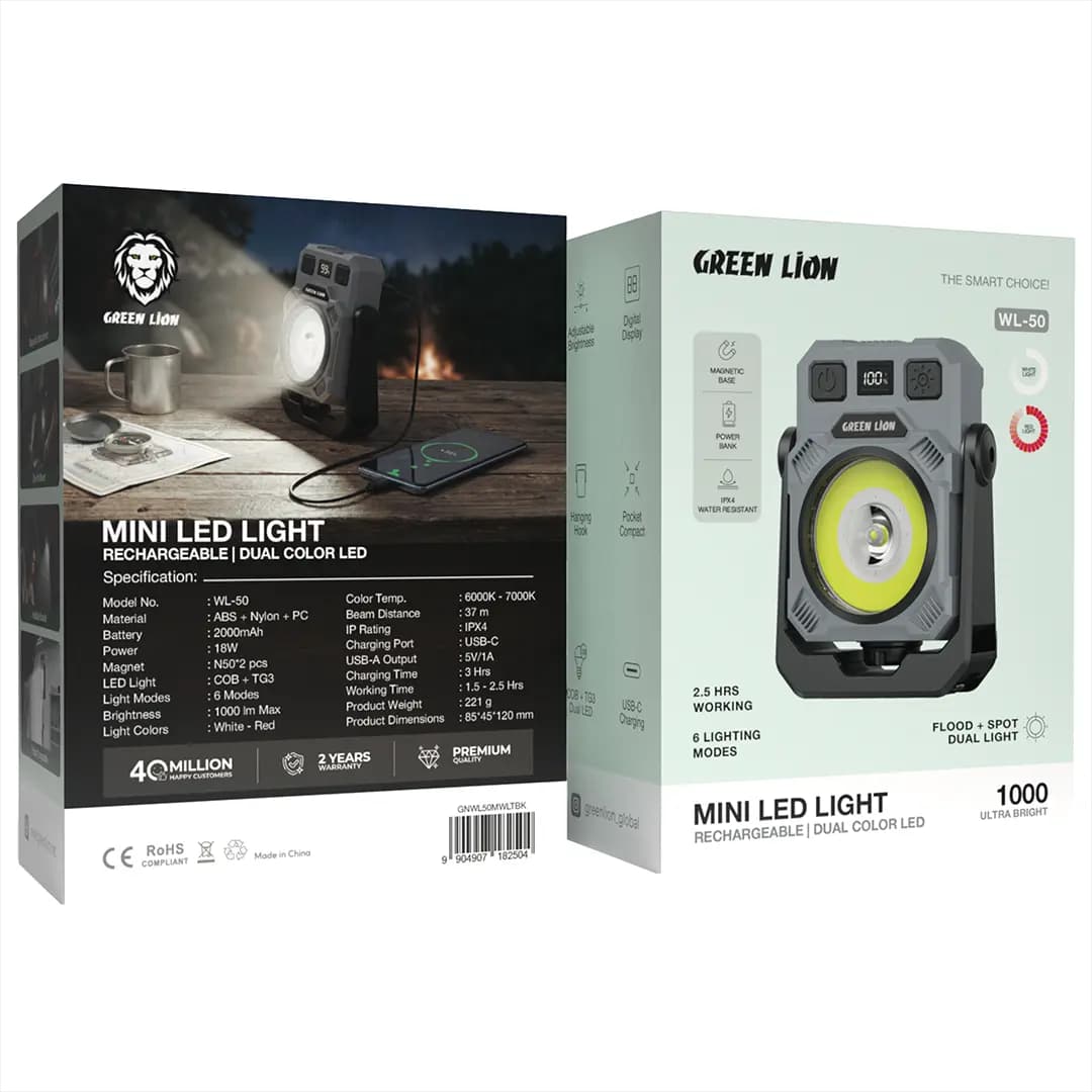 چراغ LED مینی شارژی دو رنگ گرین لاین – GNWL50MWLTBK — تصویر ۳
