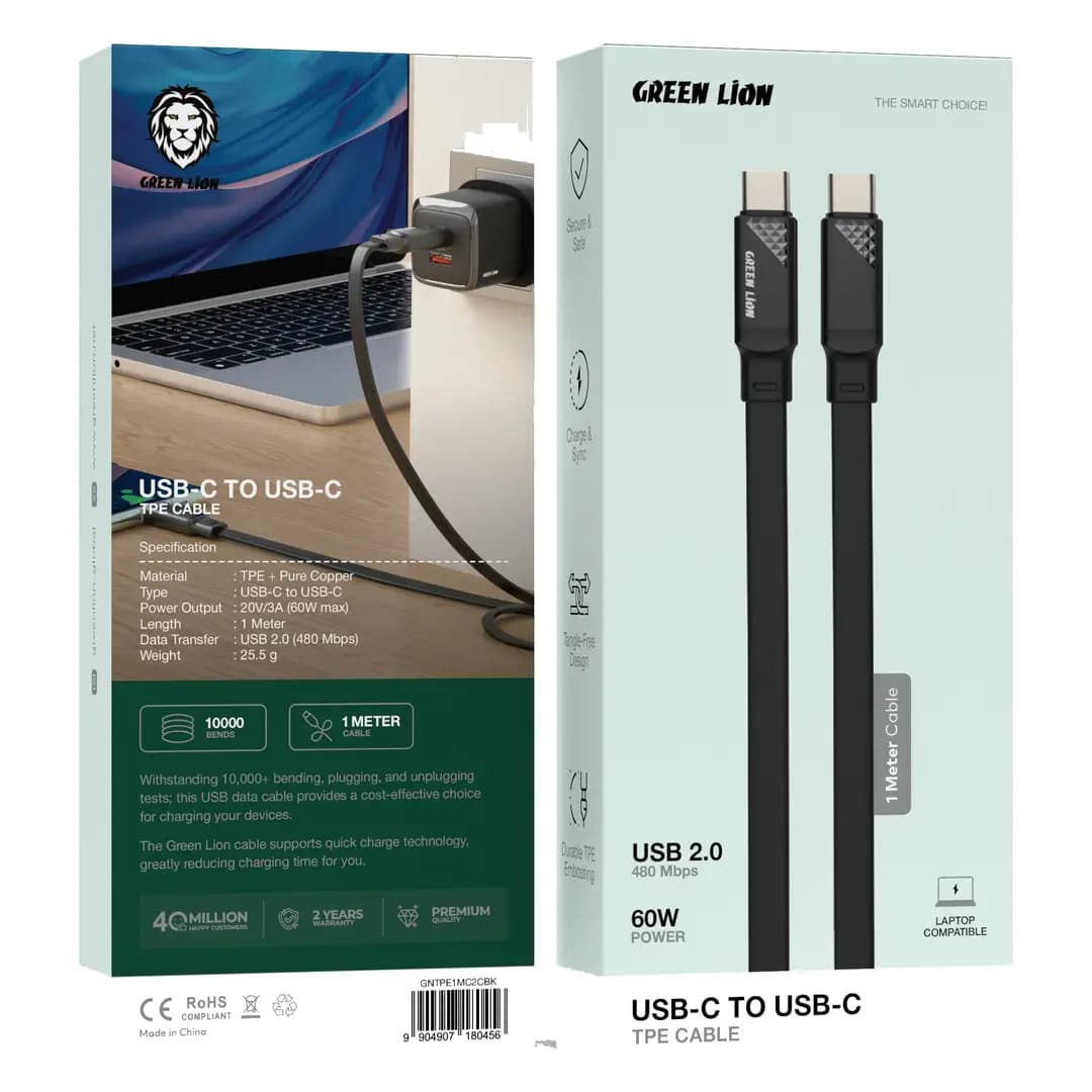 کابل سیلیکونی USB-C به USB-C گرین لاین مدل GNTPE1MC2CBK — تصویر ۳