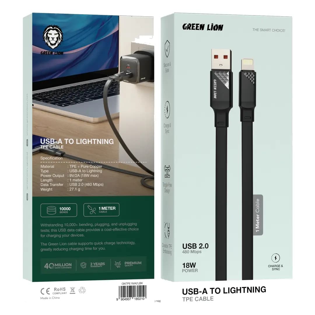کابل USB-A به لایتنینگ گرین لاین TPE مدل GNTPE1MA2LBK — تصویر ۳