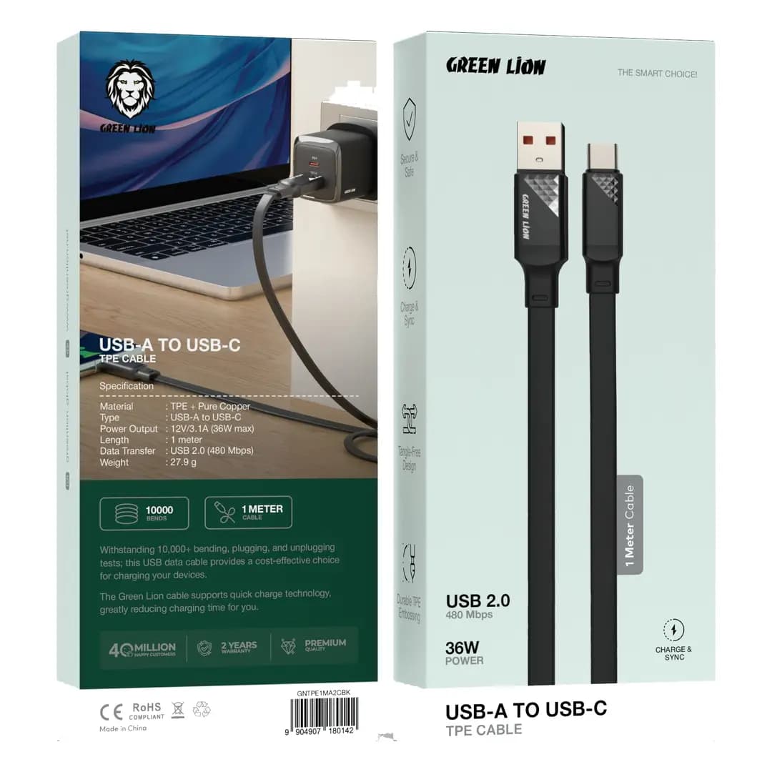 کابل USB-A به USB-C گرین لاین TPE مدل GNTPE1MA2CBK — تصویر ۵