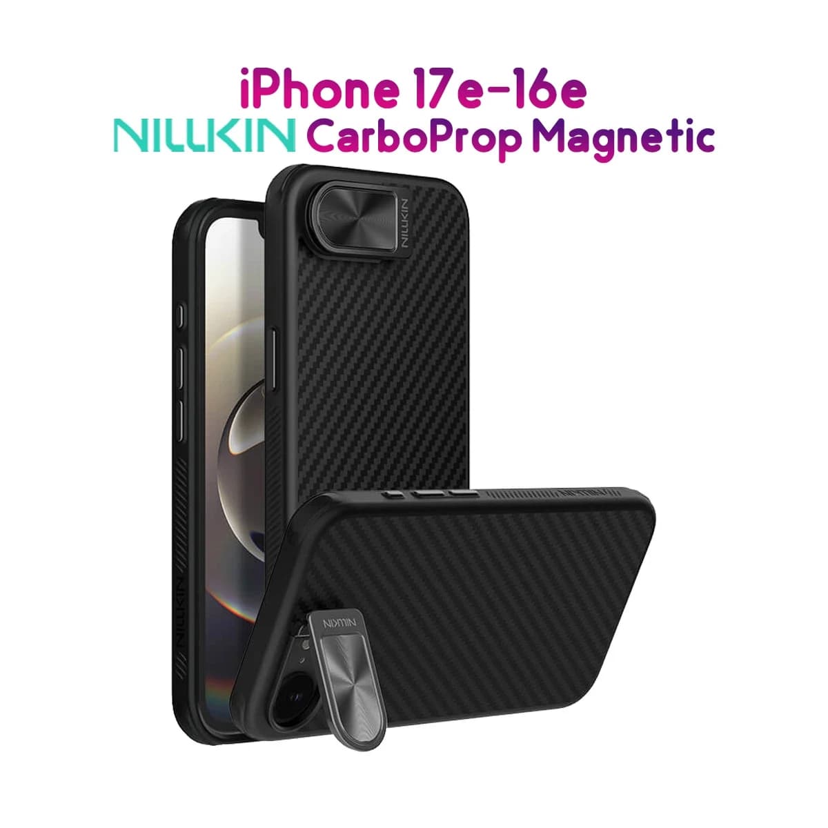گارد مگنتی کربنی کمرا استند فلزی iPhone 16e مارک نیلکین مدل CarboProp