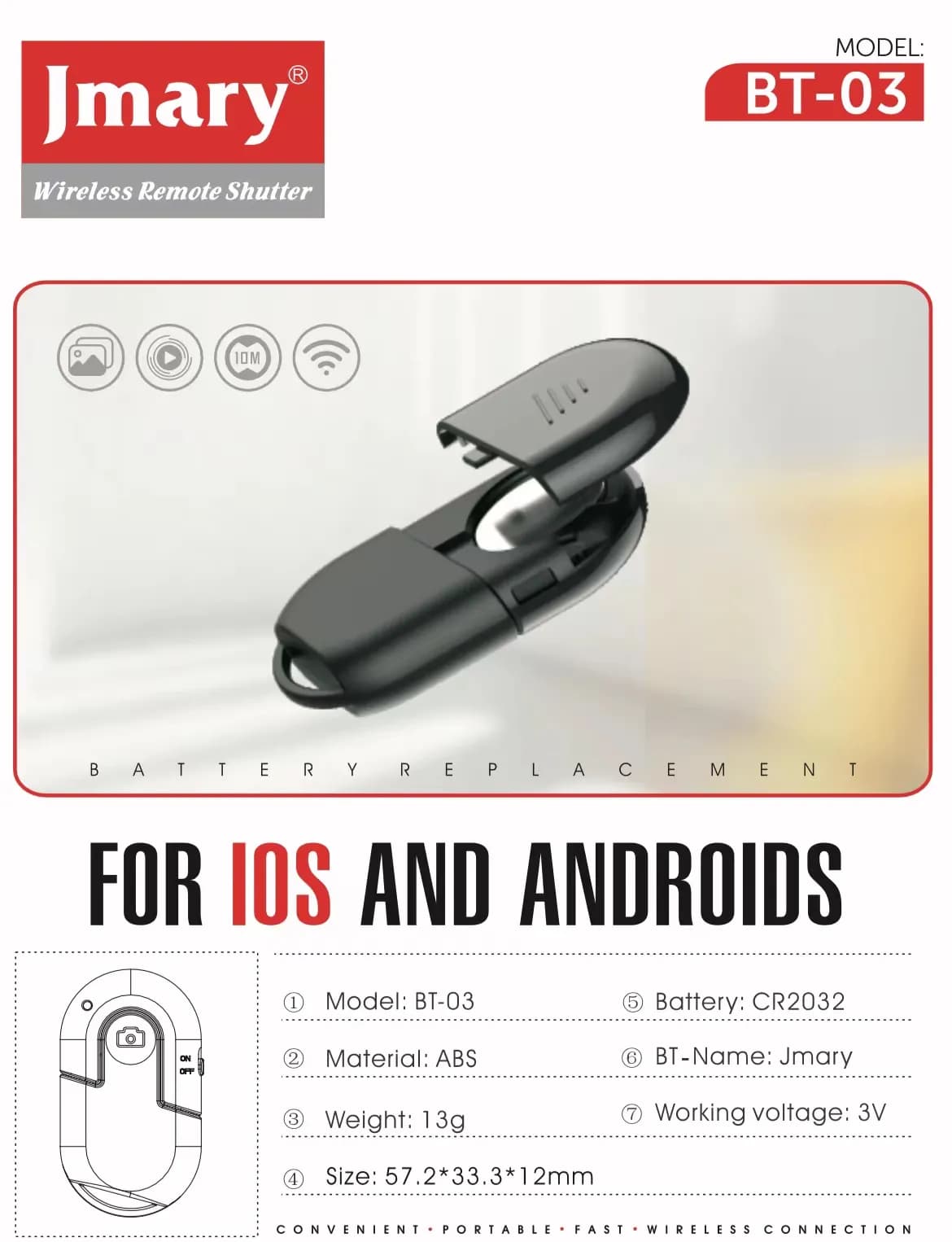 ریموت شاتر بلوتوثی جی‌مری BT-03 Jmary مناسب اندروید و iOS — تصویر ۴