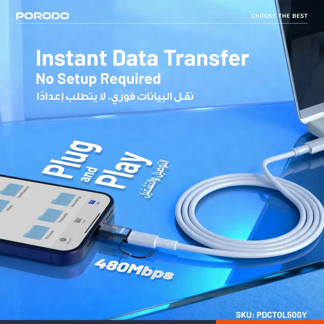 مبدل OTG پرودو MiniLink شفاف USB-C به Lightning خاکستری PDCTOL50GY — تصویر ۳