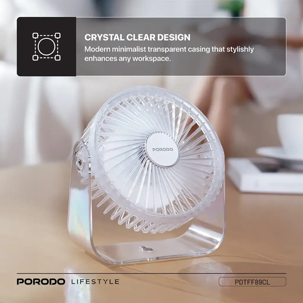 پنکه شارژی شفاف پورودو Lifestyle Portable Transparent Cooling Fan مدل PDTFF89CL — تصویر ۵