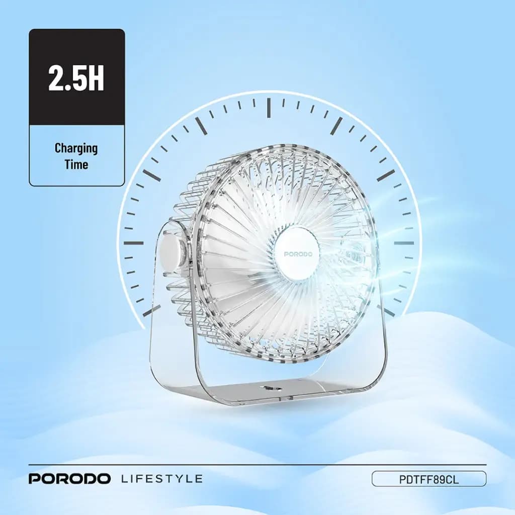 پنکه شارژی شفاف پورودو Lifestyle Portable Transparent Cooling Fan مدل PDTFF89CL — تصویر ۷