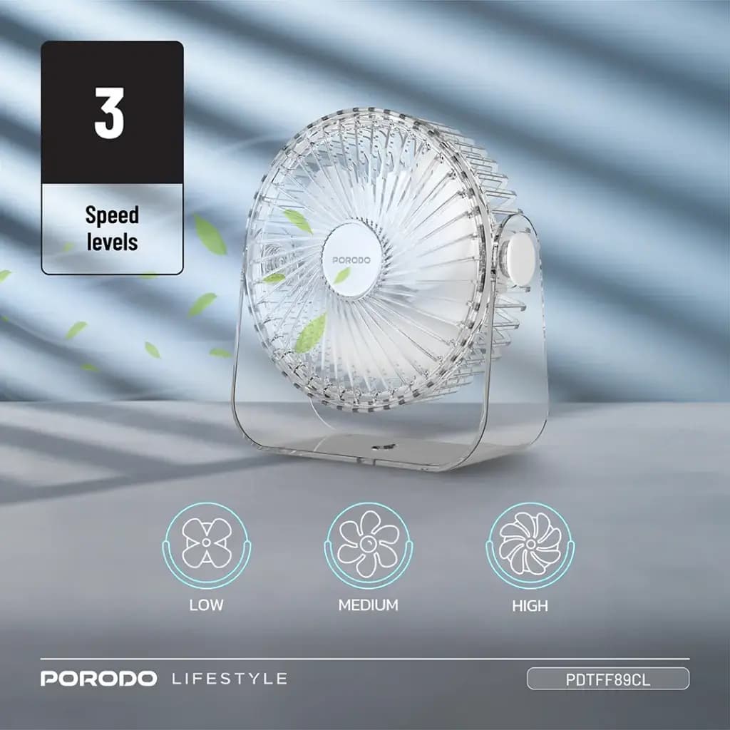 پنکه شارژی شفاف پورودو Lifestyle Portable Transparent Cooling Fan مدل PDTFF89CL — تصویر ۹