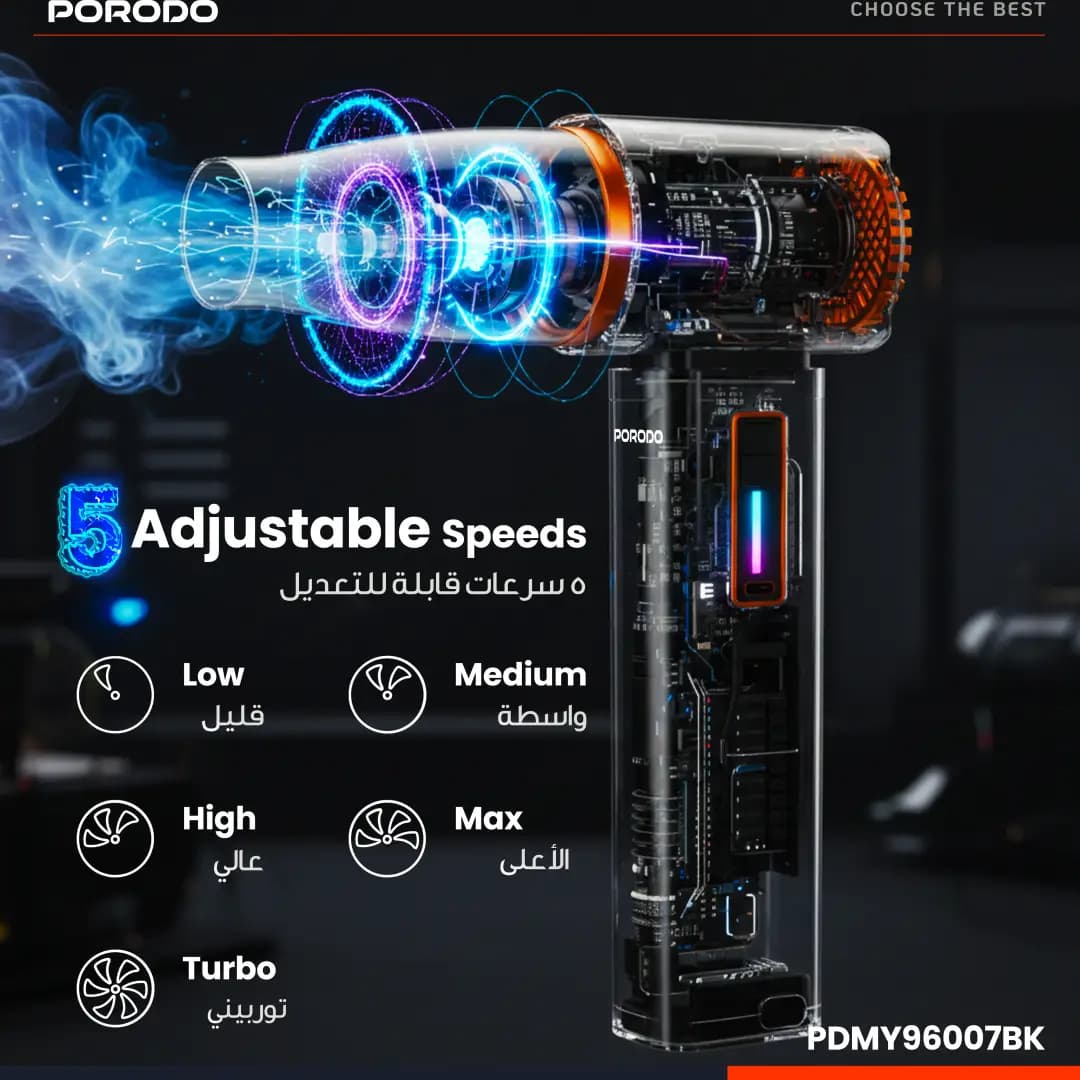 جت فن و دمنده توربوی پرودو Tornado با چراغ LED مدل PDMY96007BK — تصویر ۵