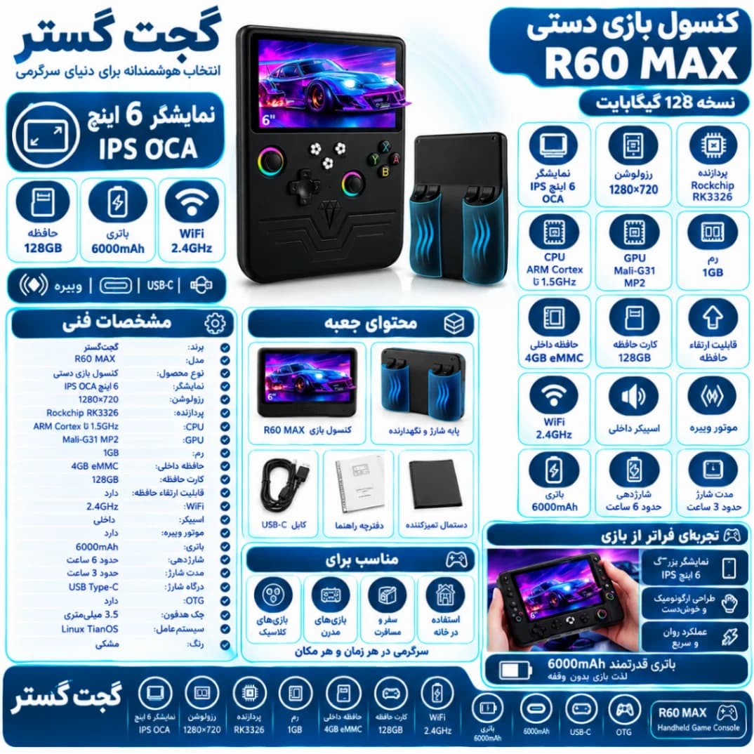کنسول بازی دستی R60 MAX نسخه 128 گیگابایت — تصویر ۱۱