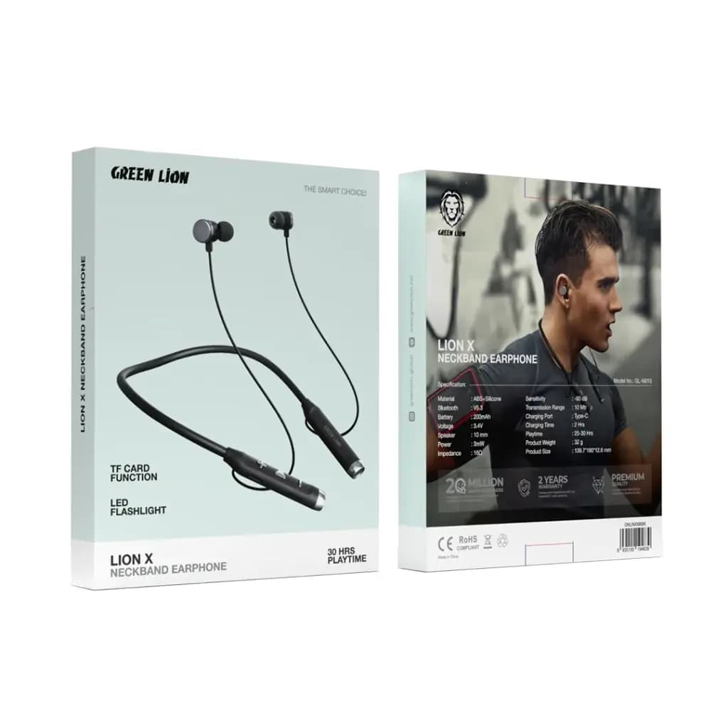 هندزفری بلوتوثی گردنی گرین لاین LION X Neckband مدل GNLINXNBBK — تصویر ۵