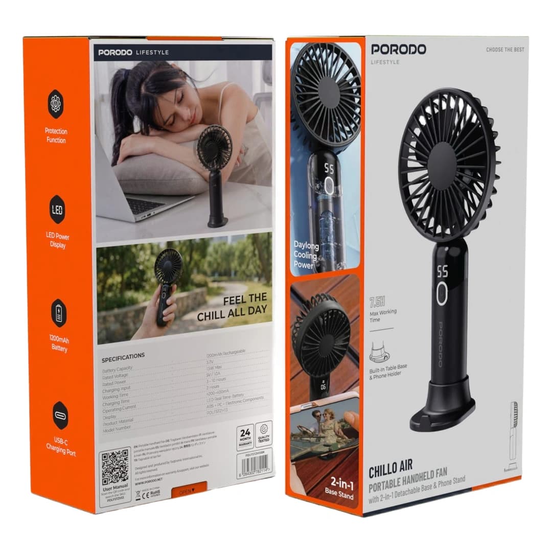 پنکه دستی شارژی پرودو Lifestyle Chillo Air با نمایشگر LED مدل PDLFSTZH13 — تصویر ۳