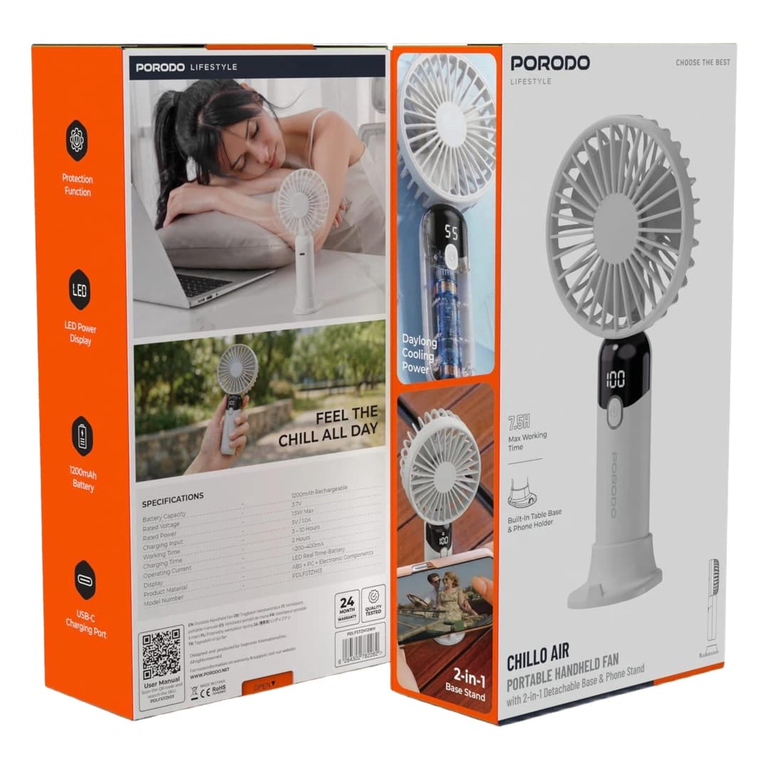 پنکه دستی شارژی پرودو Lifestyle Chillo Air با نمایشگر LED مدل PDLFSTZH13 — تصویر ۴