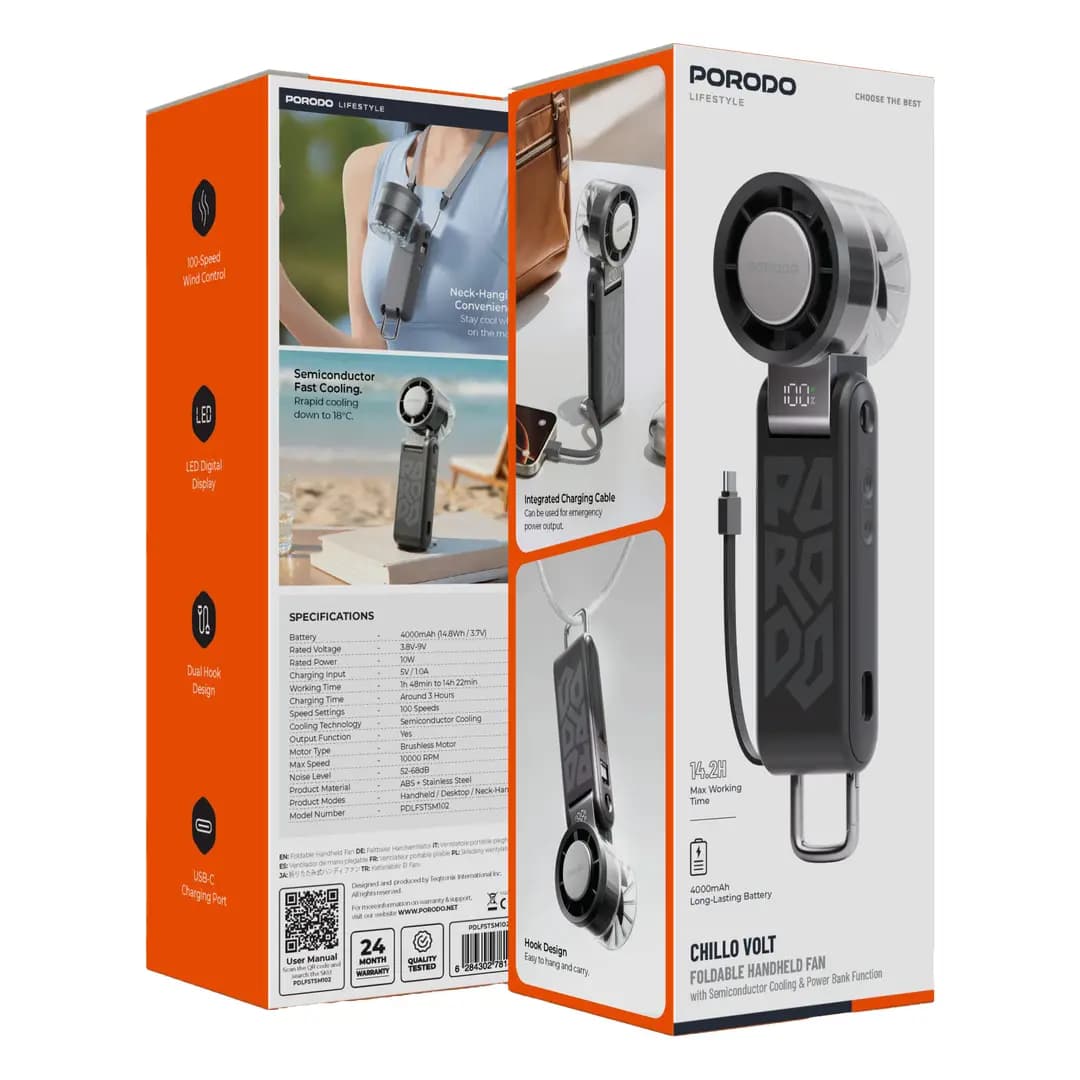 پنکه دستی تاشو شارژی پرودو Lifestyle Chillo Volt و پاوربانک مدل PDLFSTSM102BK — تصویر ۳