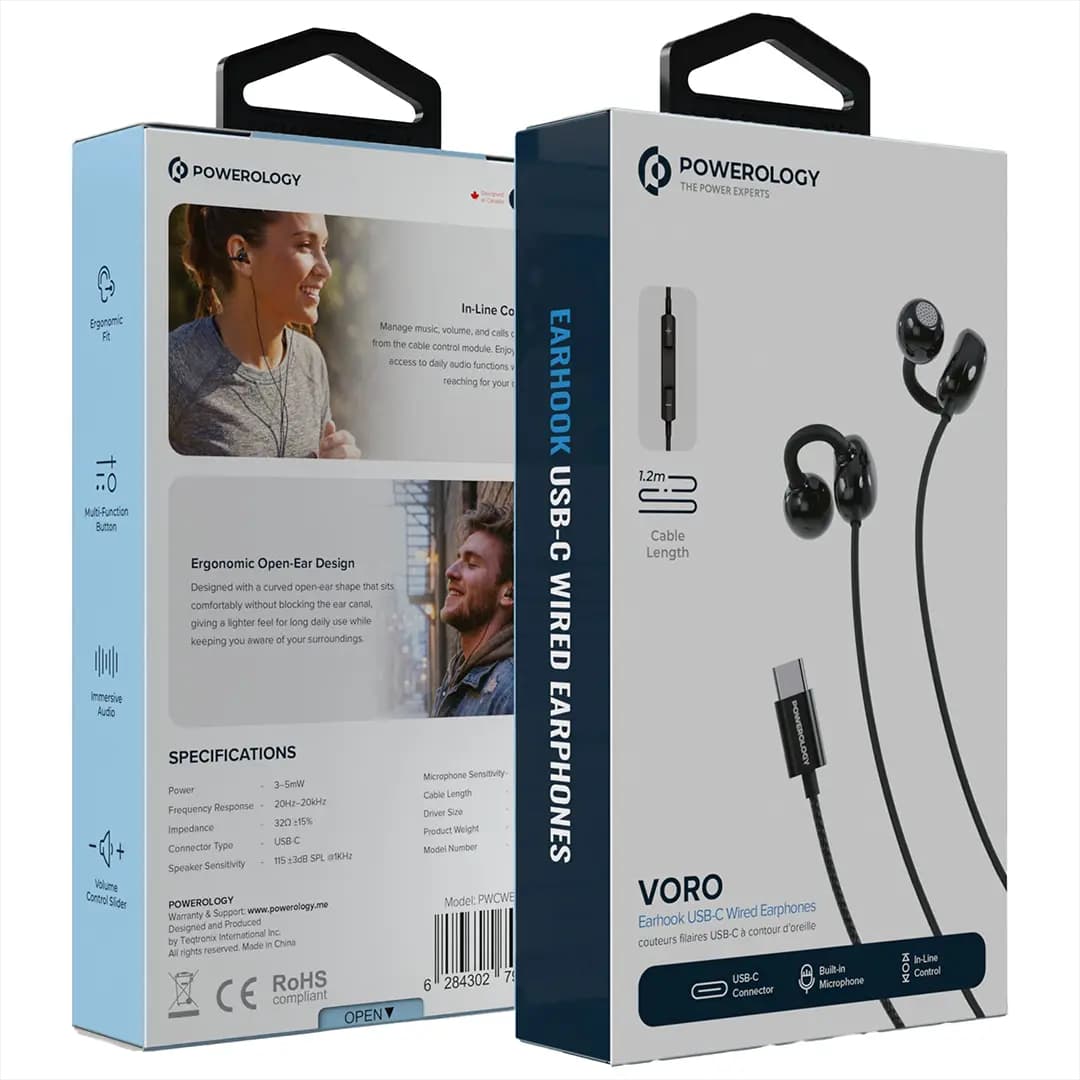 هندزفری سیمی USB-C پاورولوژی Voro Earhook مدل PWCWES12 — تصویر ۹