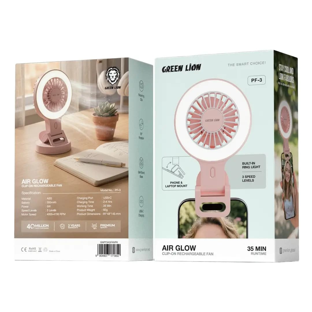 پنکه شارژی گیره‌ای گرین لاین Air Glow مدل GNPF3AGFAN — تصویر ۹