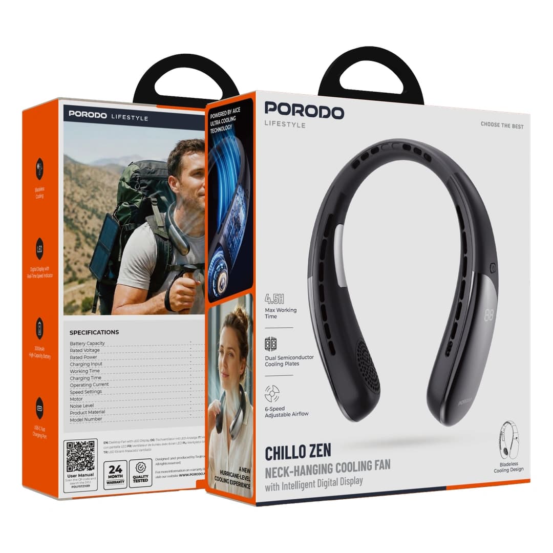 پنکه گردنی هوشمند پرودو Porodo Lifestyle Chillo Zen با نمایشگر دیجیتال PDLFSTZH39 — تصویر ۳