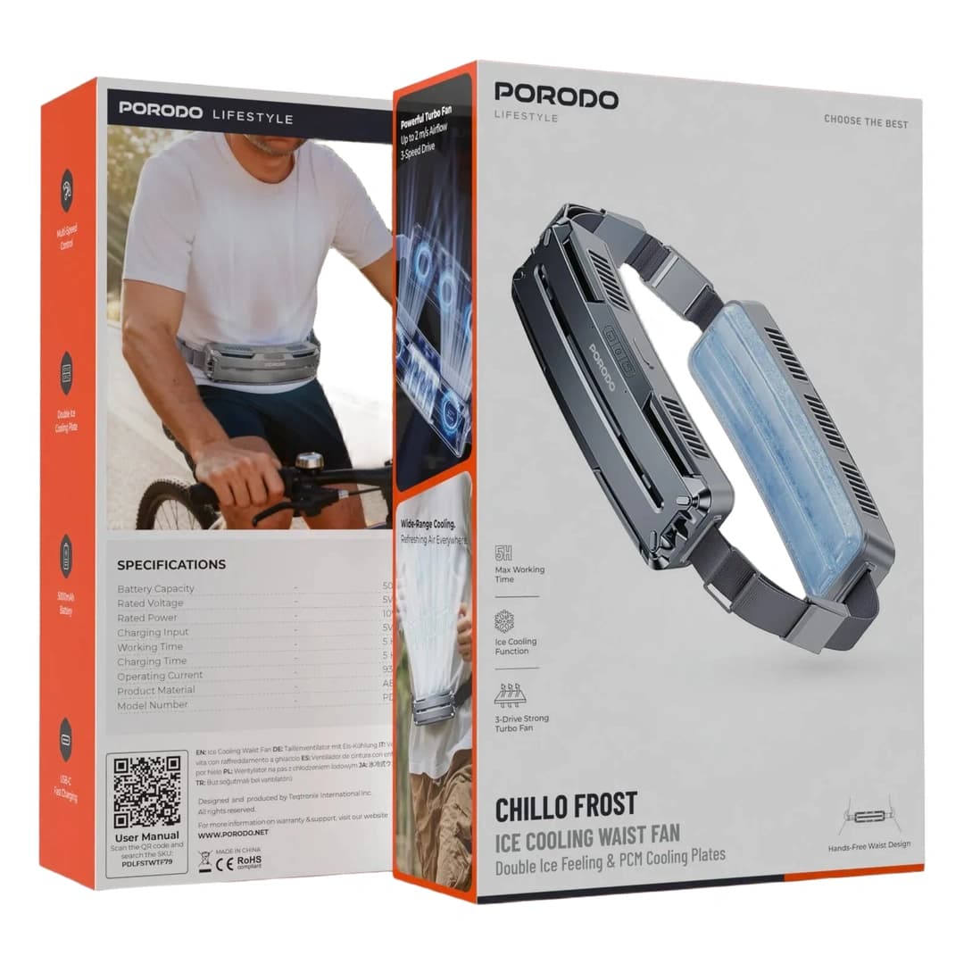 پنکه کمری خنک‌کننده پرودو Porodo Lifestyle Chillo Frost Ice Cooling Waist Fan PDLFSTWTF79DG — تصویر ۳