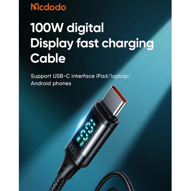 کابل دو سر تایپ سی فست شارژ 100 وات مک دودو CA-110 طول 1.2 متر — تصویر ۱۲