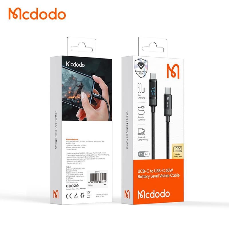 کابل شارژ سریع تایپ سی به تایپ سی 60 وات مک دودو مدل MCDODO CA-5780 — تصویر ۹