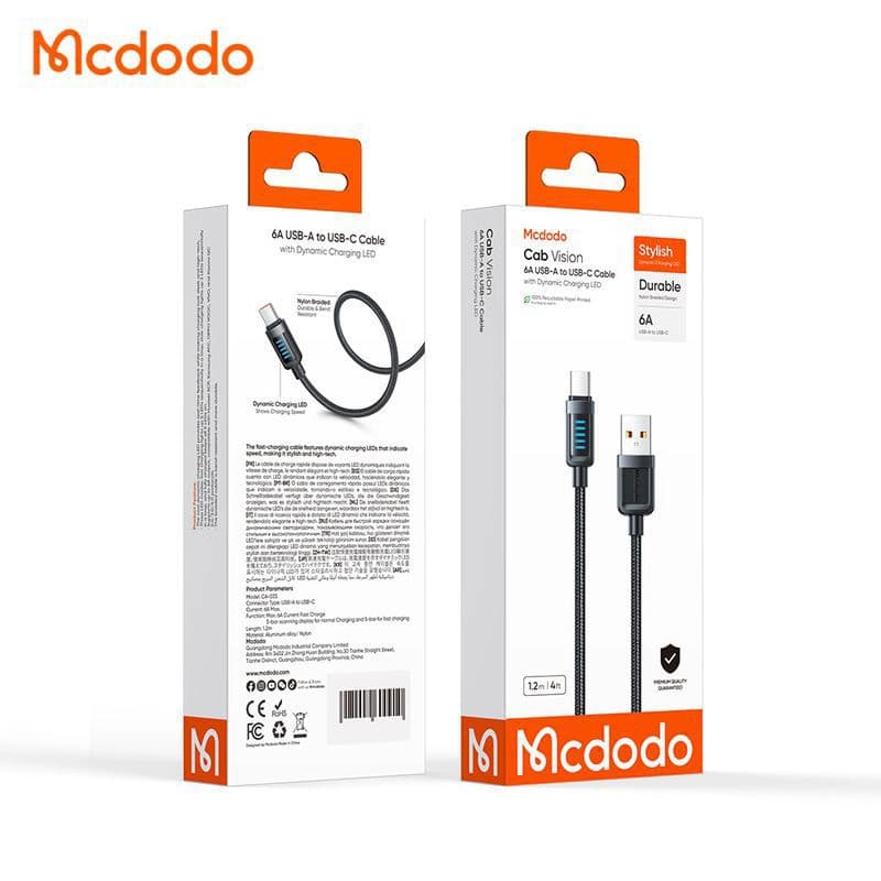 کابل شارژ سریع USB به تایپ سی 6 آمپر مک دودو مدل MCDODO CA-0330 نمایشگردار — تصویر ۱۱
