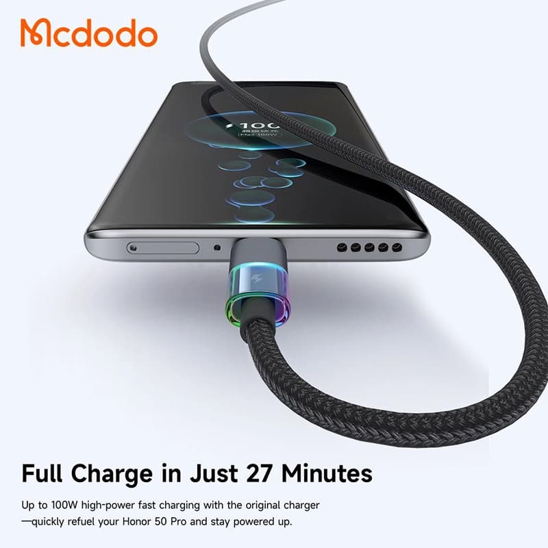کابل شارژ USB به تایپ سی 100وات 6 آمپر مک دودو مدل MCDODO CA-8180 طول 1.2متر — تصویر ۷