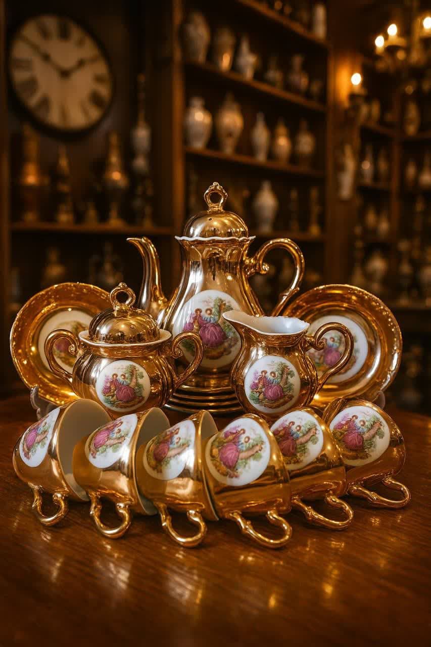 سرویس قهوه‌خوری طلایی دنسی ژاپنی قدیمی