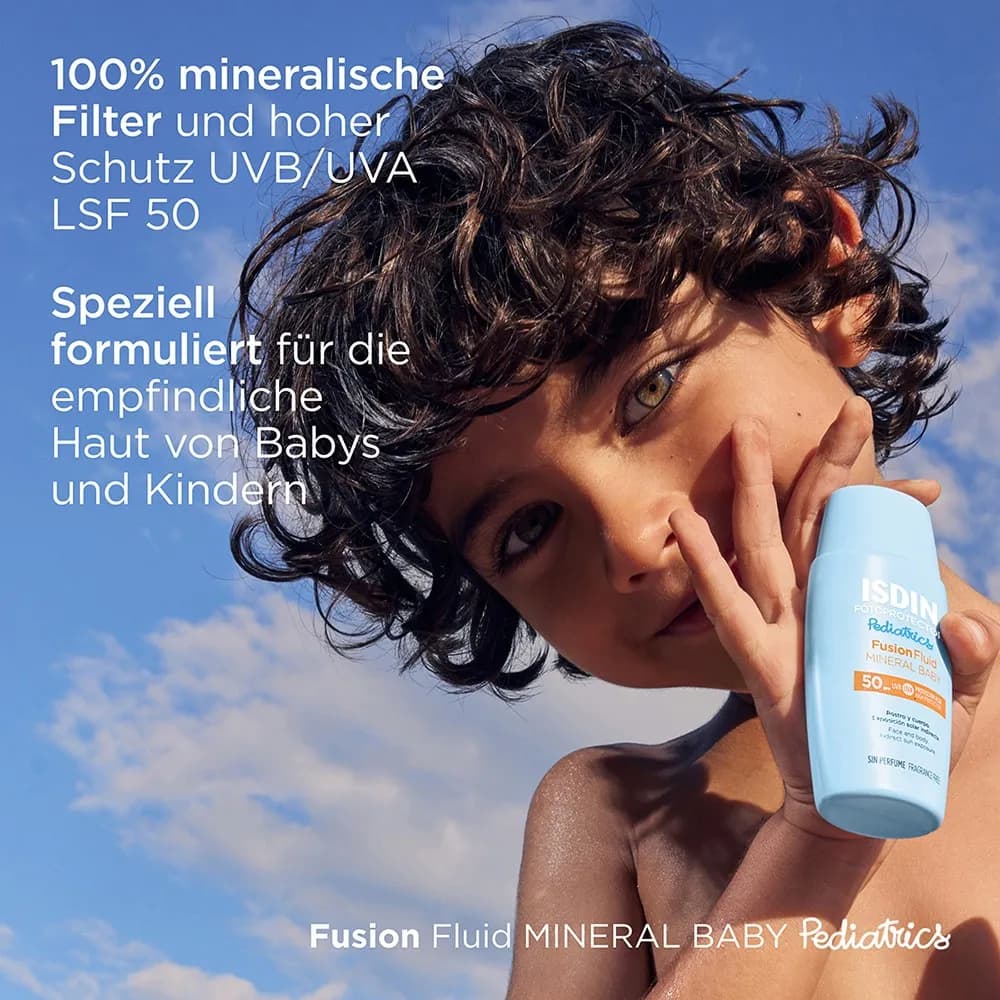 کرم ضد آفتاب بچگانه ضد آب فلوید مینرال بیبی SPF 50 بی رنگ ایزدین ۵۰ میلیلیتر — تصویر ۵