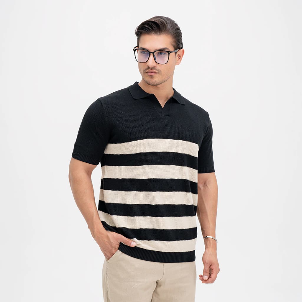 تیشرت بافت یقه شکاری SLIMFIT پریمو 5307