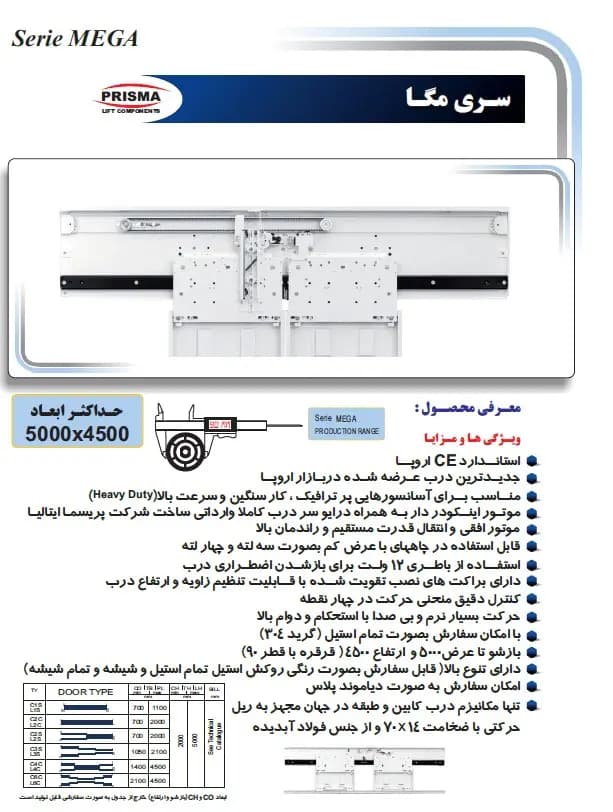 درب کابین اتوماتیک آسانسور 80 دولته پریسما pirisma مدل مگا — تصویر ۵