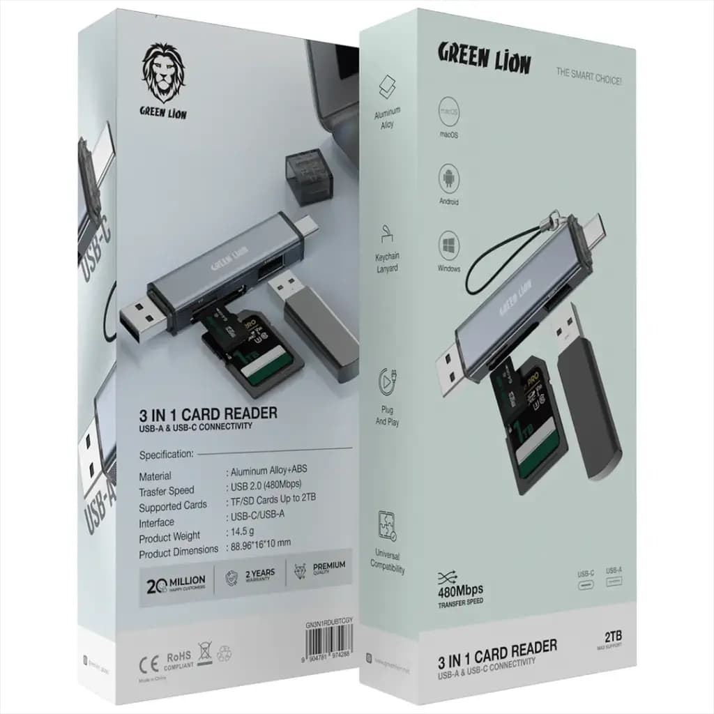 کارت خوان و رم ریدر گرین لاین مدل 3IN1 ظرفیت 3 کاره با USB-C GN3N1RDUBTCGY — تصویر ۵