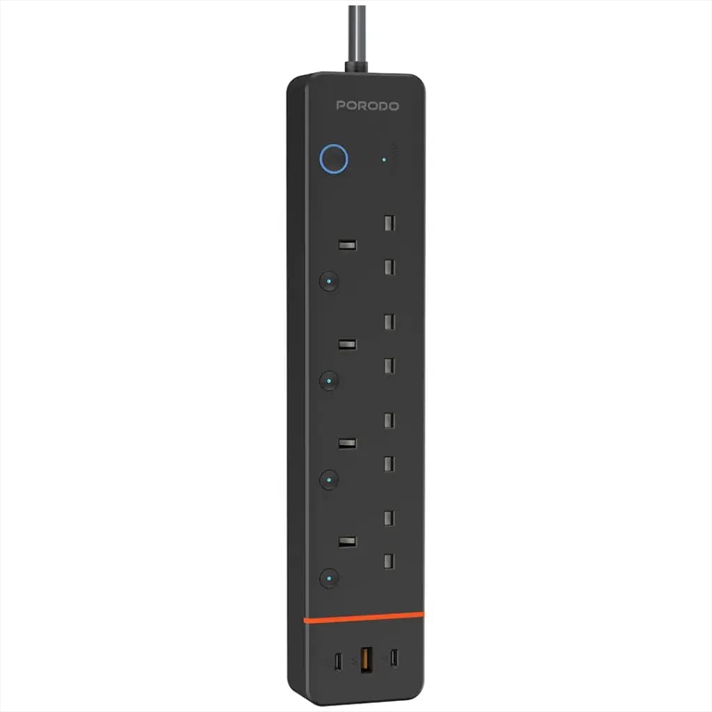 چندراهی برق هوشمند پورودو ChargeLink با 4 پریز AC و 3 پورت USB مدل PDPSUA1BK
