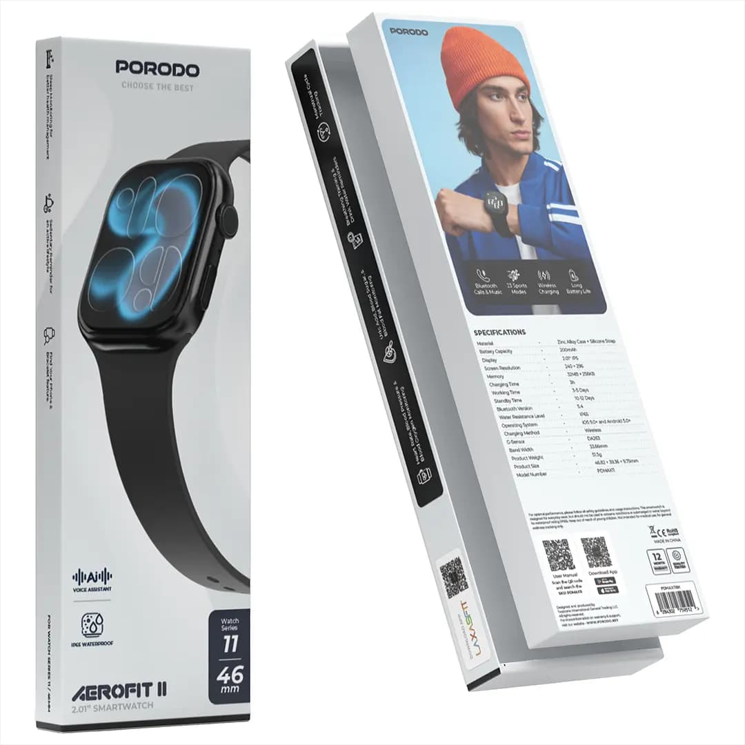 ساعت هوشمند پورو‌دو Aerofit II 2.01 اینچ مشکی Porodo PDSWX Smart Watch — تصویر ۳