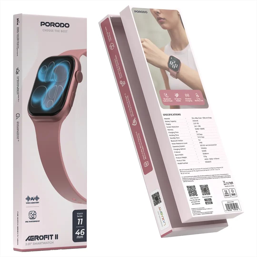 ساعت هوشمند پورو‌دو Aerofit II 2.01 اینچ مشکی Porodo PDSWX Smart Watch — تصویر ۵