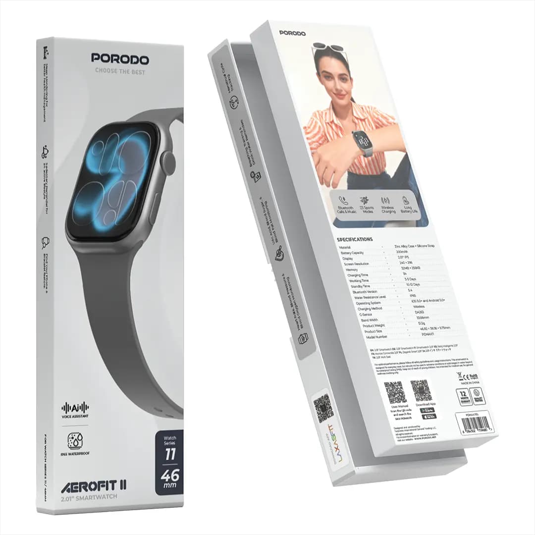 ساعت هوشمند پورو‌دو Aerofit II 2.01 اینچ مشکی Porodo PDSWX Smart Watch — تصویر ۷