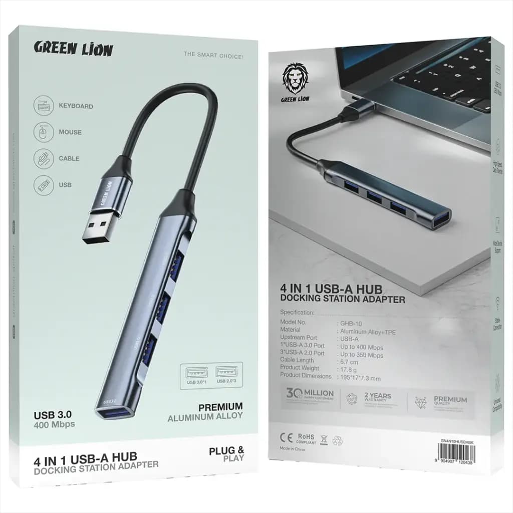 هاب USB چهارکاره گرین لاین 4 در 1 با تبدیل USB-A و انتقال داده پرسرعت | GN4N10HUSBABK — تصویر ۳