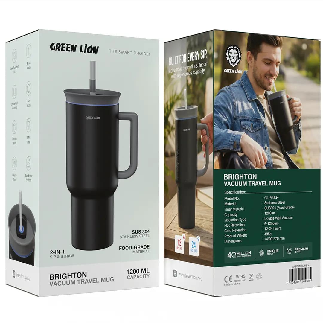 ماگ مسافرتی Green Lion Brighton Vacuum GNBRI1200M | ماگ دوجداره استیل عایق حرارت — تصویر ۴