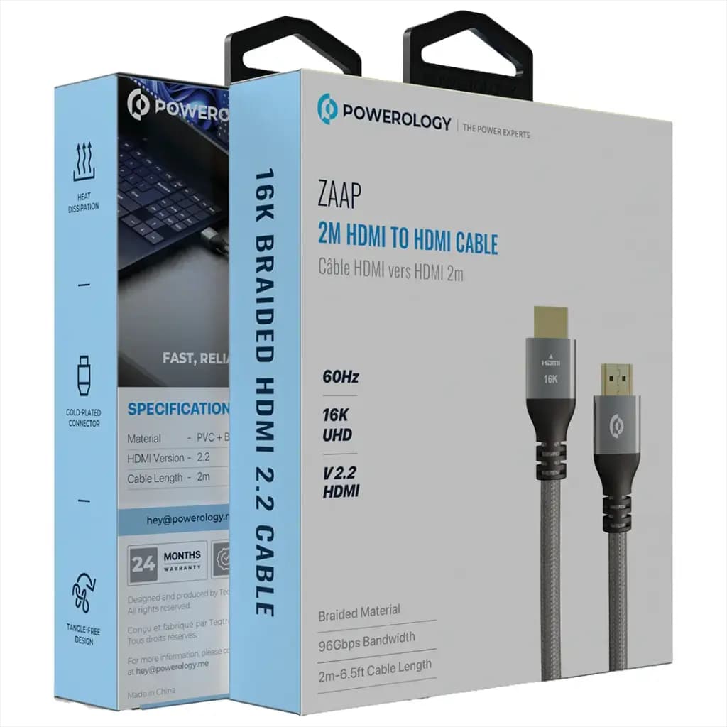 کابل HDMI به HDMI پاورولوژی مدل ZAAP طول 2 متر PCAB36GY |Powerology Zaap 2m HDMI to HDMI Cable — تصویر ۳