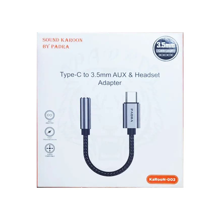 مبدل تایپ C به AUX 3.5 میلیمتری پادرا | PADRA Type C to 3.5mm AUX Audio Adapter Karoon-002 — تصویر ۴