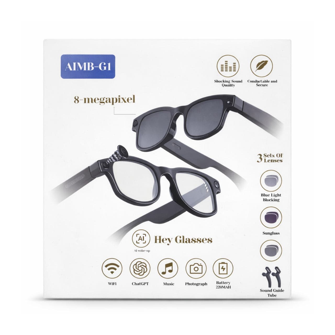 عینک هوشمند AIMB G1 AI Smart Glasses | دوربین 1080P، ترجمه و دستیار صوتی