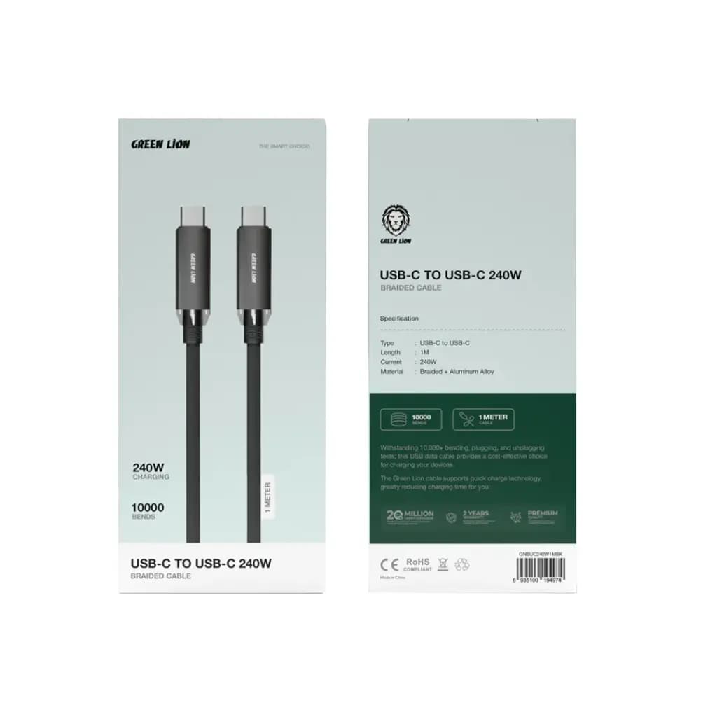 کابل دوسر تایپ سی 240 وات گرین لاین طول 1 متر مدل GNBUC240W1MBK — تصویر ۵