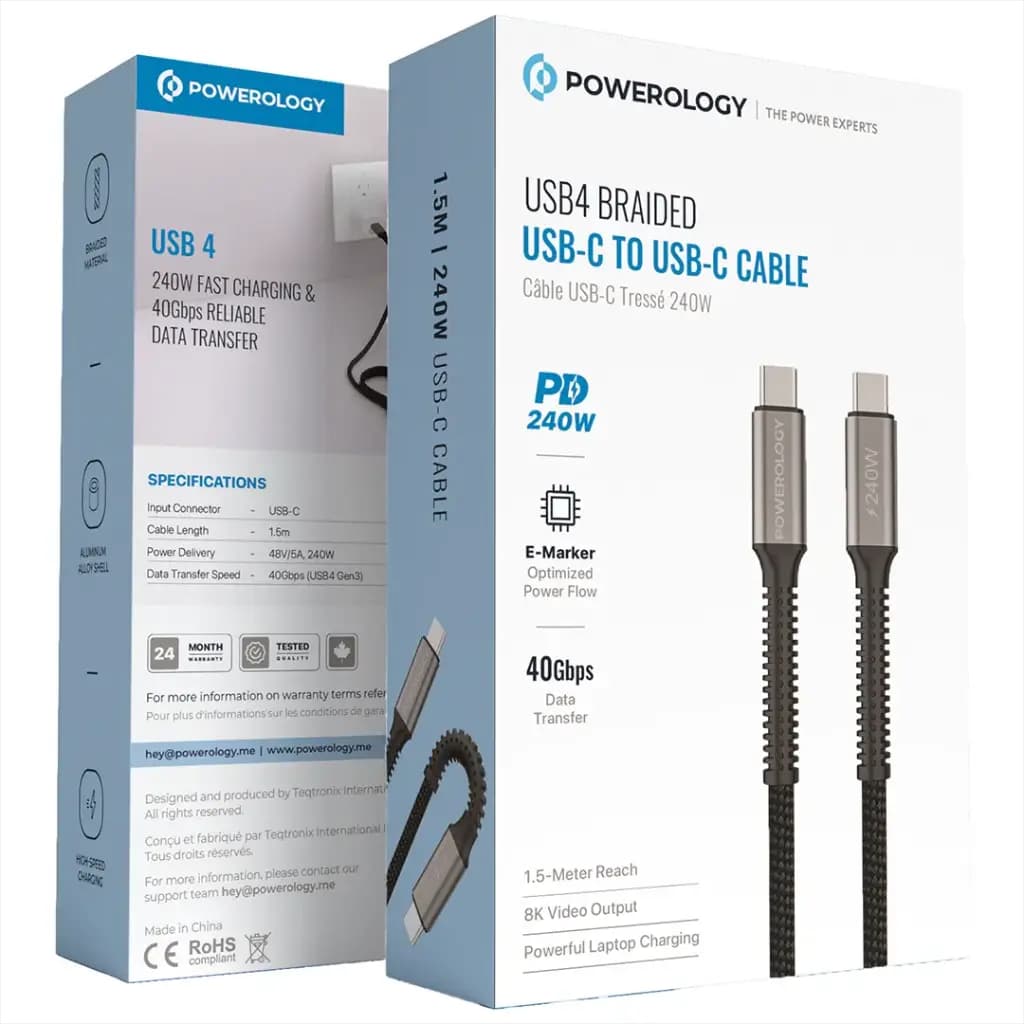 کابل USB4 تایپ C پاورولوژی 240 وات PCAB033BK — تصویر ۶
