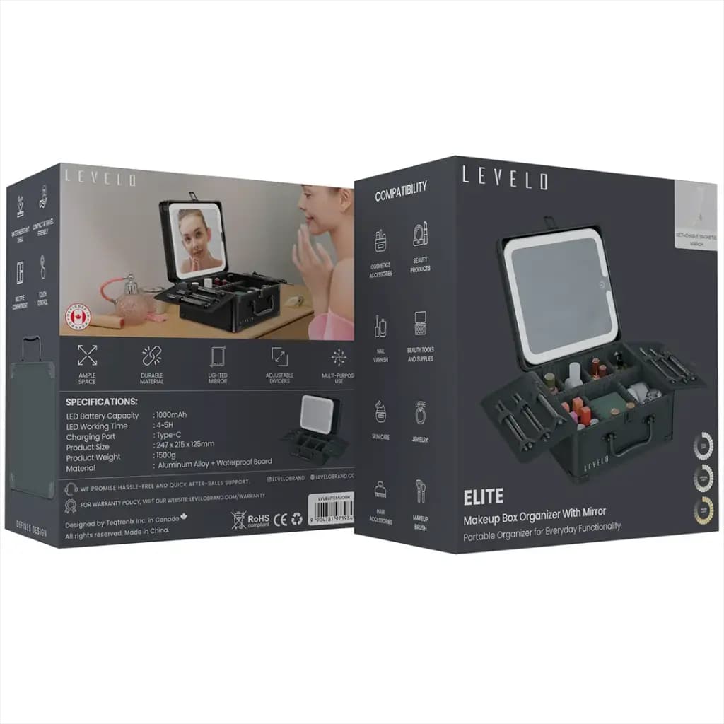کیف لوازم آرایش با آینه چراغ دار لِولو مدل LEVELO ELITE LVLELITEMUOBK — تصویر ۷