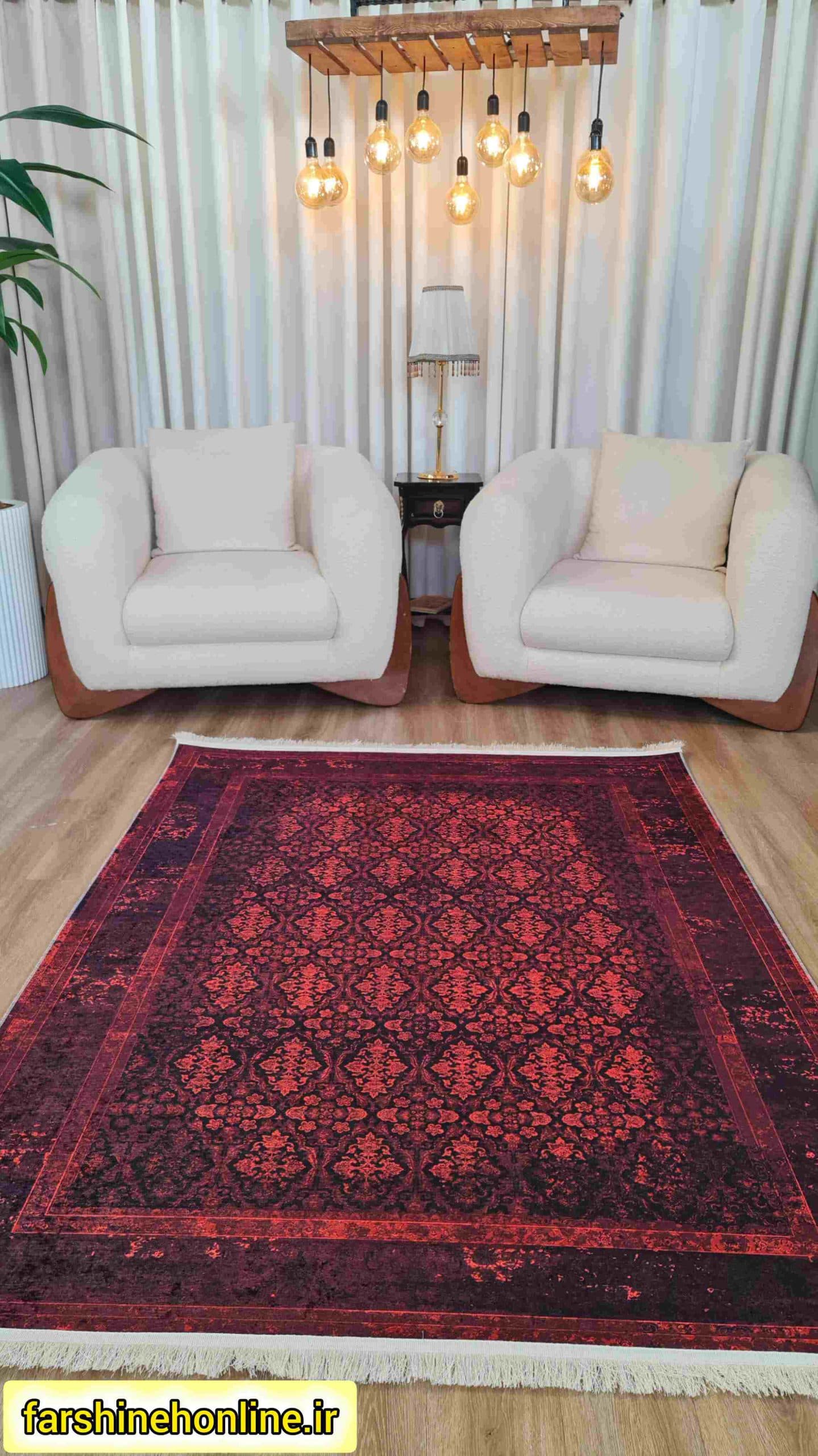 فرشینه مدرن طرح افشان زرشکی تیره با حاشیه ذغالی