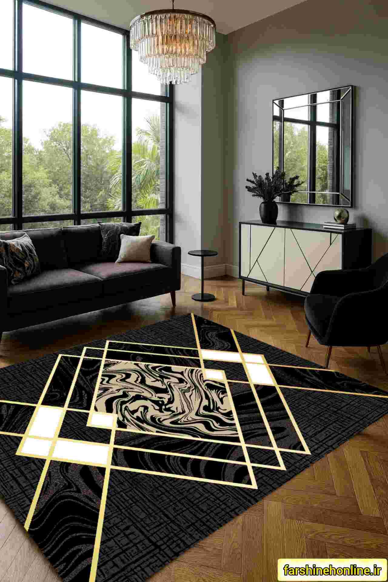 فرشینه مدرن طرح ماربل و هندسی لوکس | مناسب دکوراسیون پذیرایی و اتاق خواب