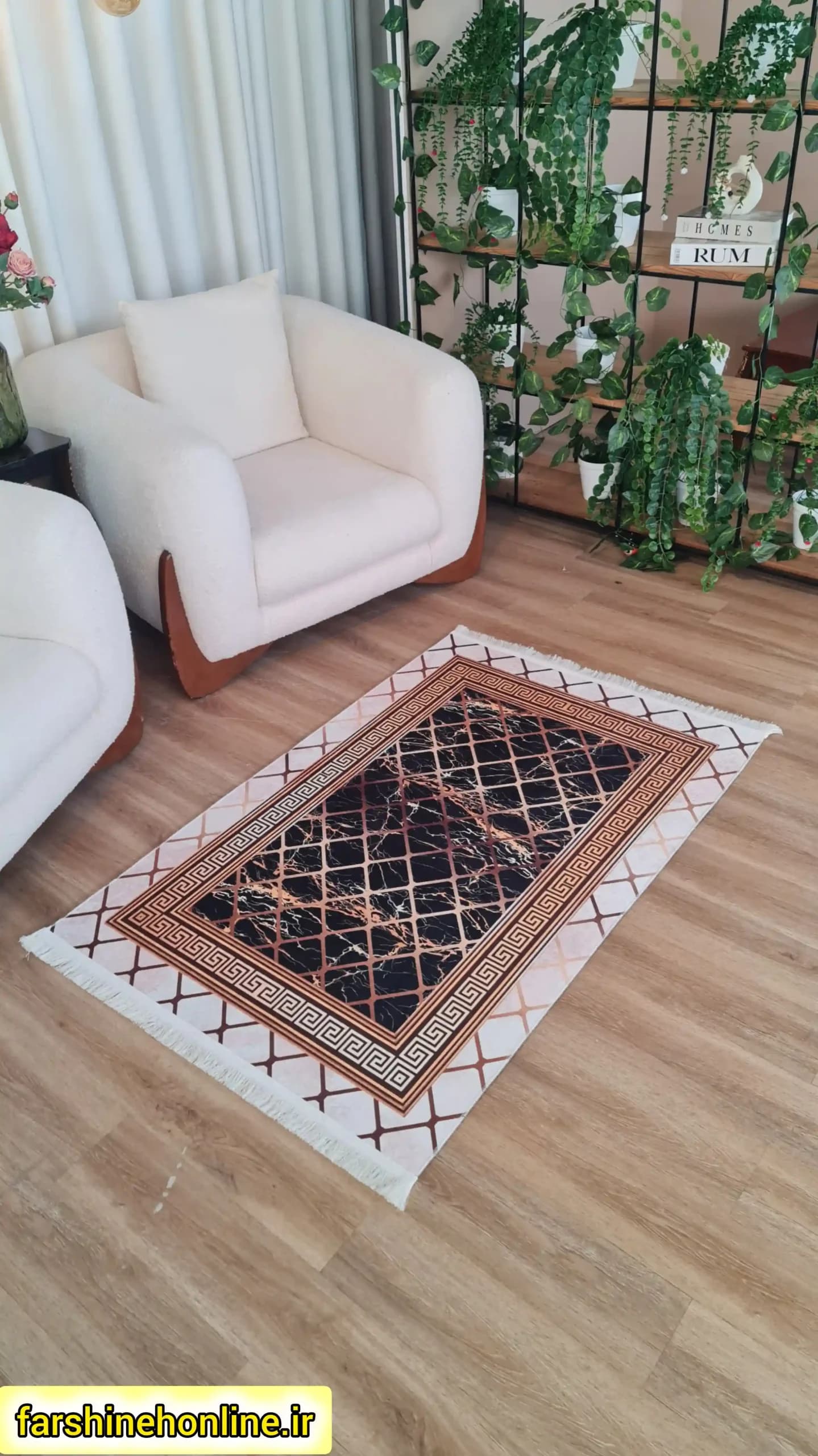 فرشینه طرح ماربل لوکس مشکی و رزگلد