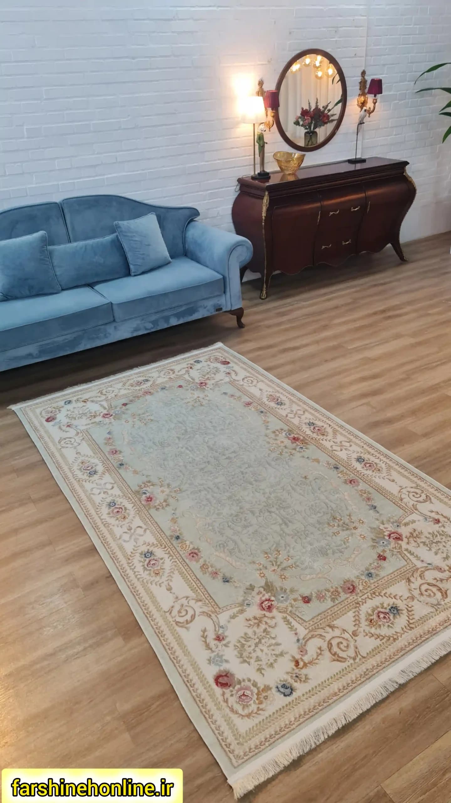 فرشینه سنتی طرح شاه عباسی | رنگ صدفی — تصویر ۳