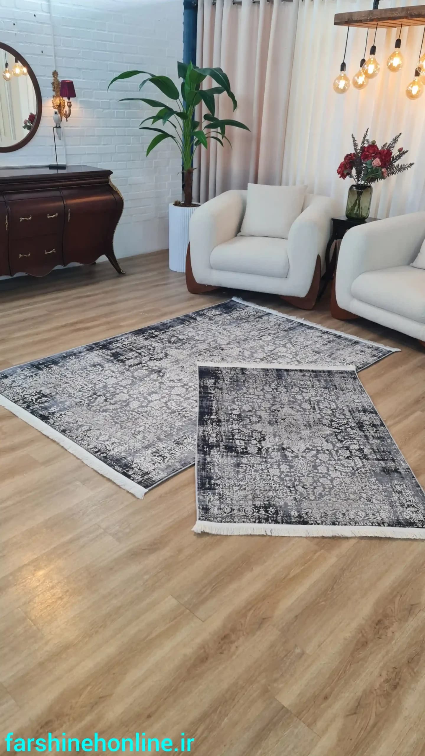 فرشینه مدرن رنگ طوسی مشکی — تصویر ۳