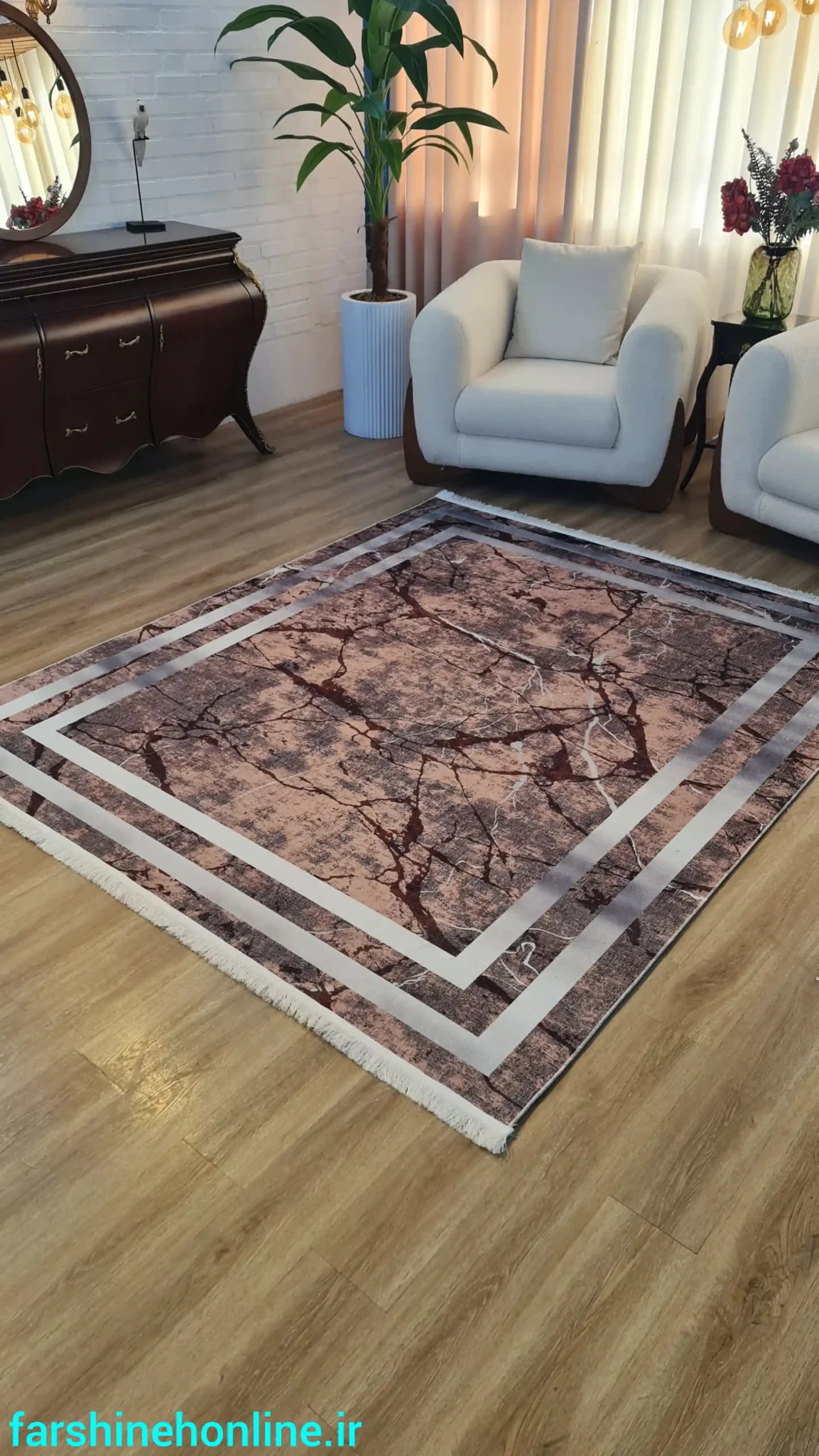 فرشینه مدرن طرح سنگ مرمر با حاشیه نقره‌ای — تصویر ۱۱