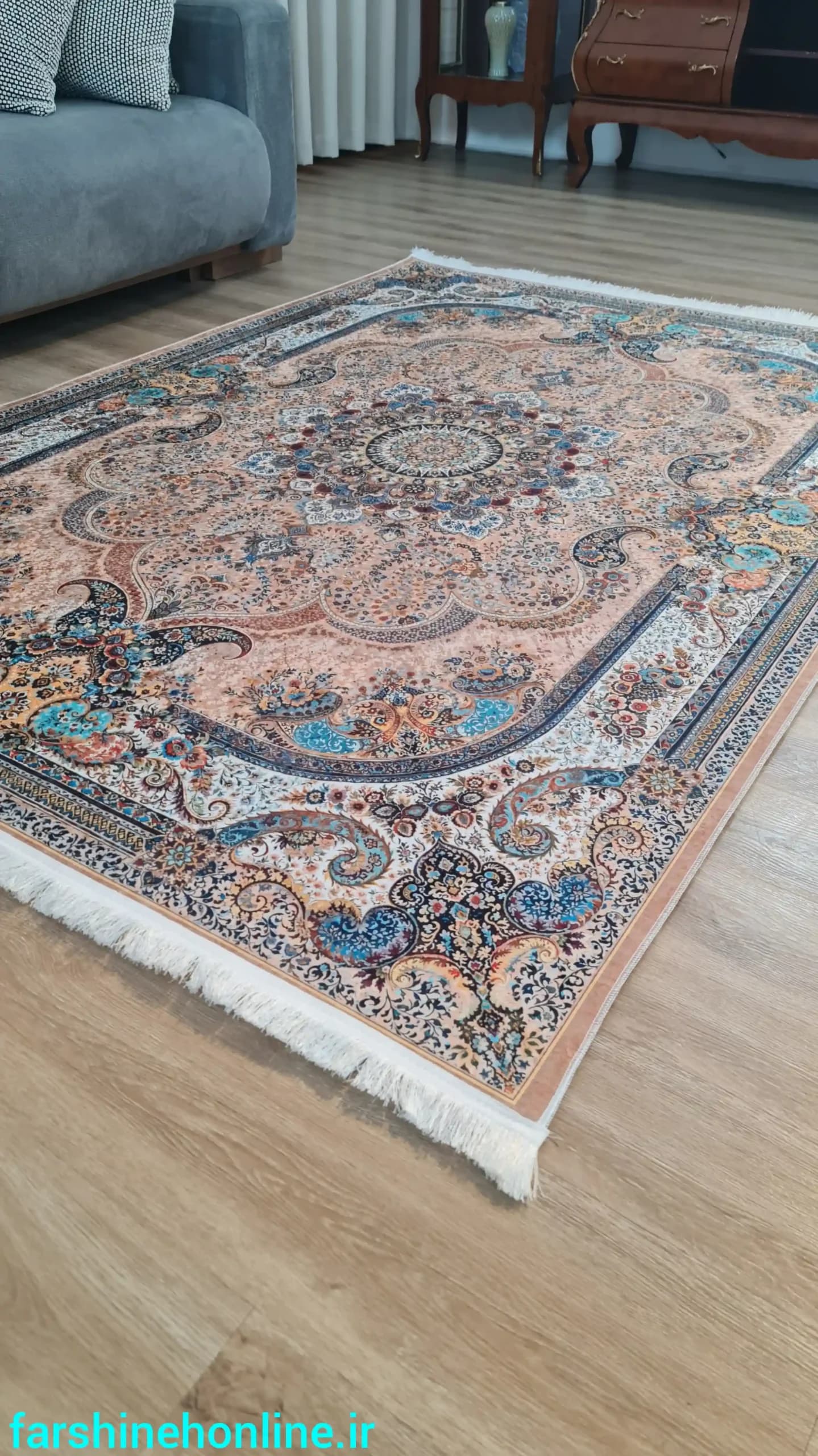 فرشینه لچک ترنج کلاسیک رنگ صورتی پاستلی — تصویر ۶