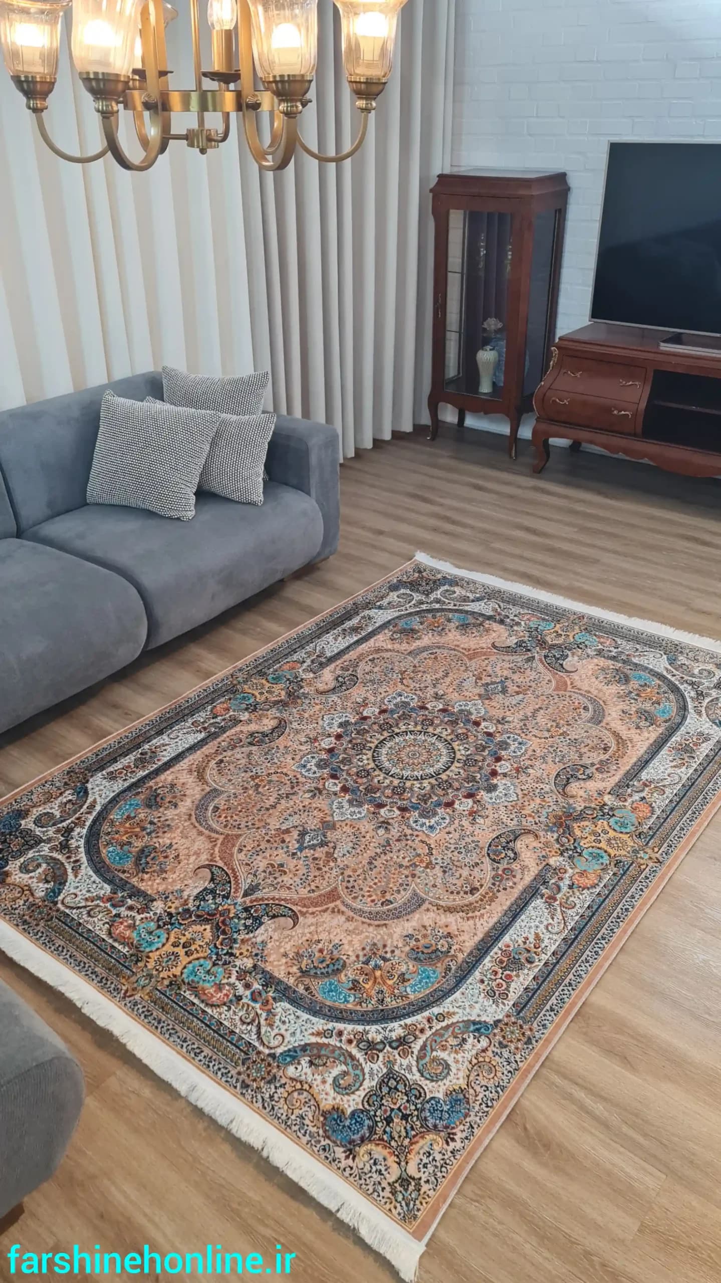 فرشینه لچک ترنج کلاسیک رنگ صورتی پاستلی